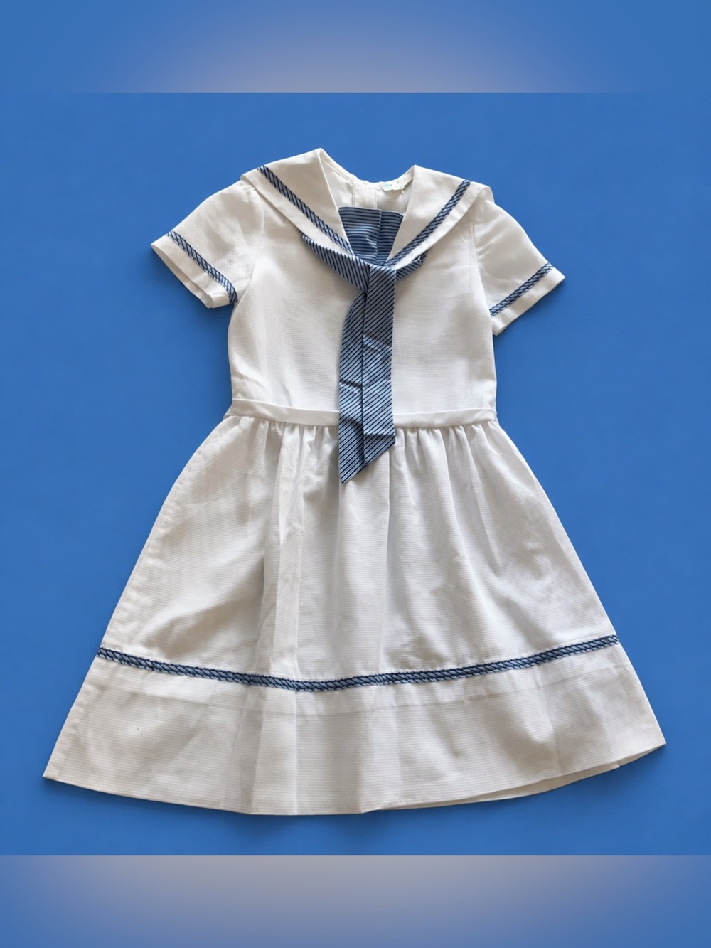 Vintage Classic White Sailor Dress with Navy Trim - Kids